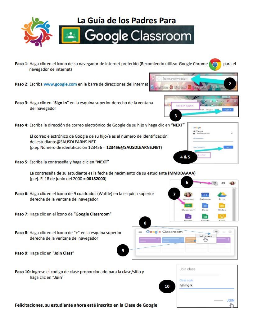 How to connect to Google Classroom for parents (Spanish)